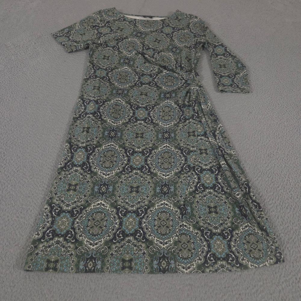 Talbots Dress Womens Medium Multi Paisley Medallion Faux Wrap Sheath Rayon Knit